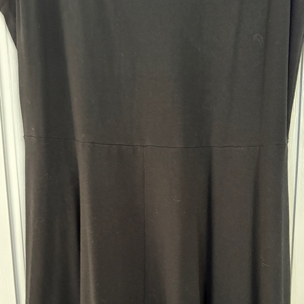 Chic Black Sleeveless Cotton Blend Knit Midi Dress with Full Skirt Size Large - Picture 3 of 8